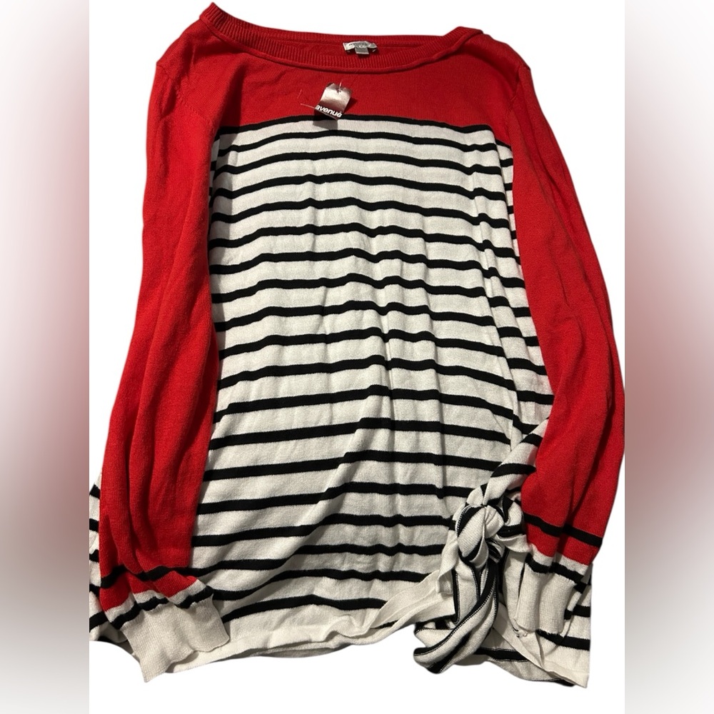 Avenue Red and Black Striped Top